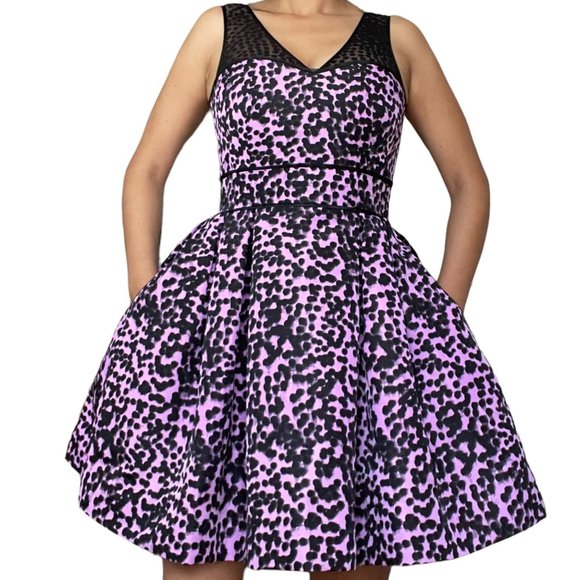 Taylor Womens Dress Size 2 Purple Black Polka Dot Ball Gown High Waist - Picture 4 of 11